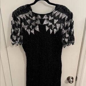 Vintage Silky Nites MED beaded cocktail dress.
